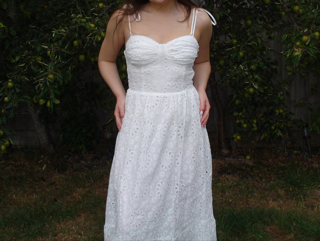 'Alice' Embroidery Floral Tie Strap Maxi Dress
