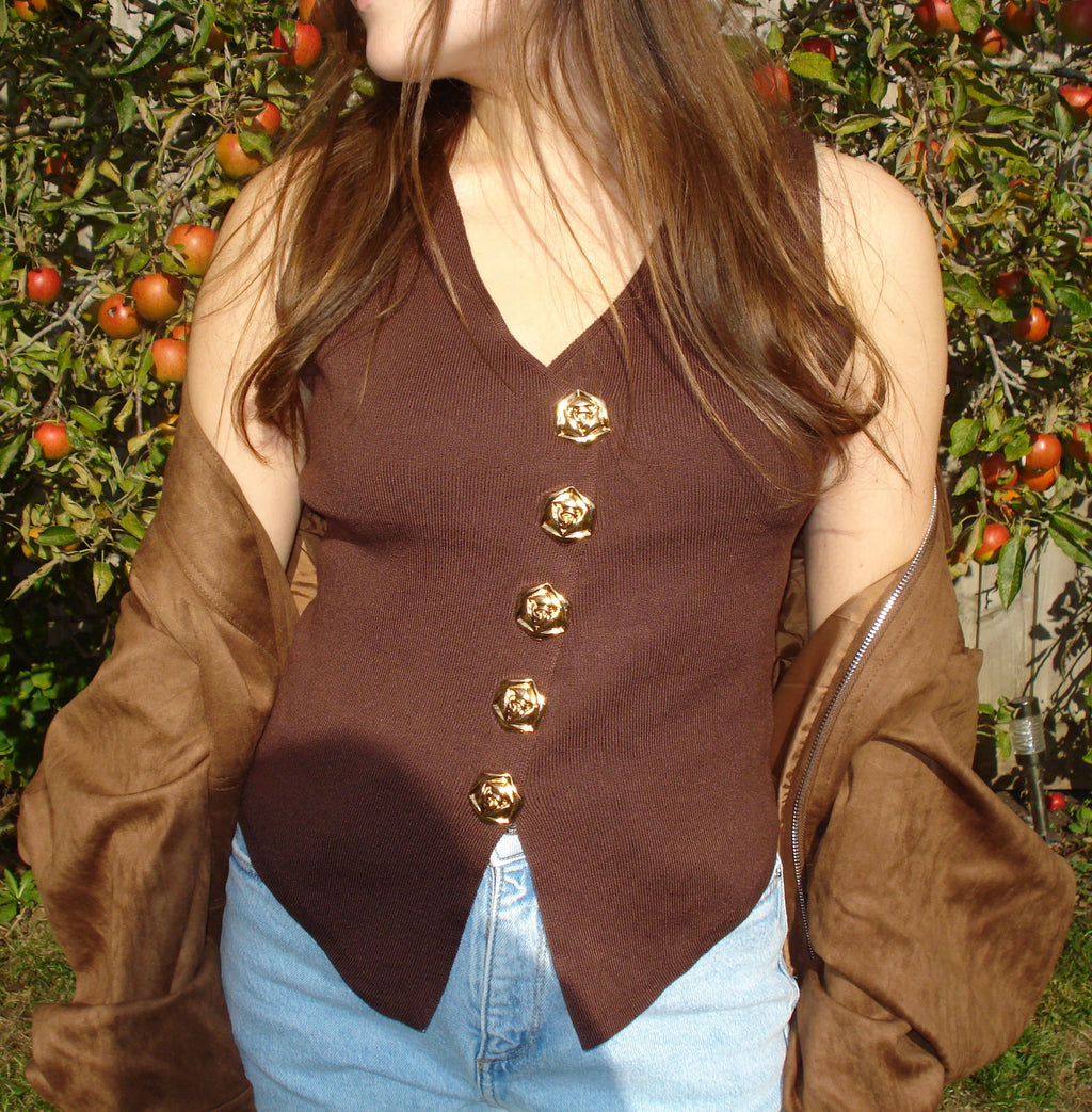 'Hazel' Fine Knit Floral Button Top