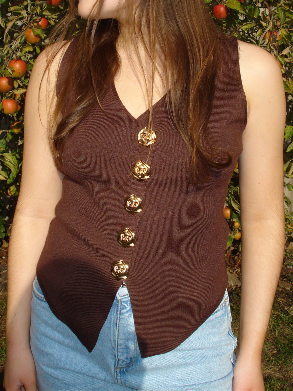 'Hazel' Fine Knit Floral Button Top