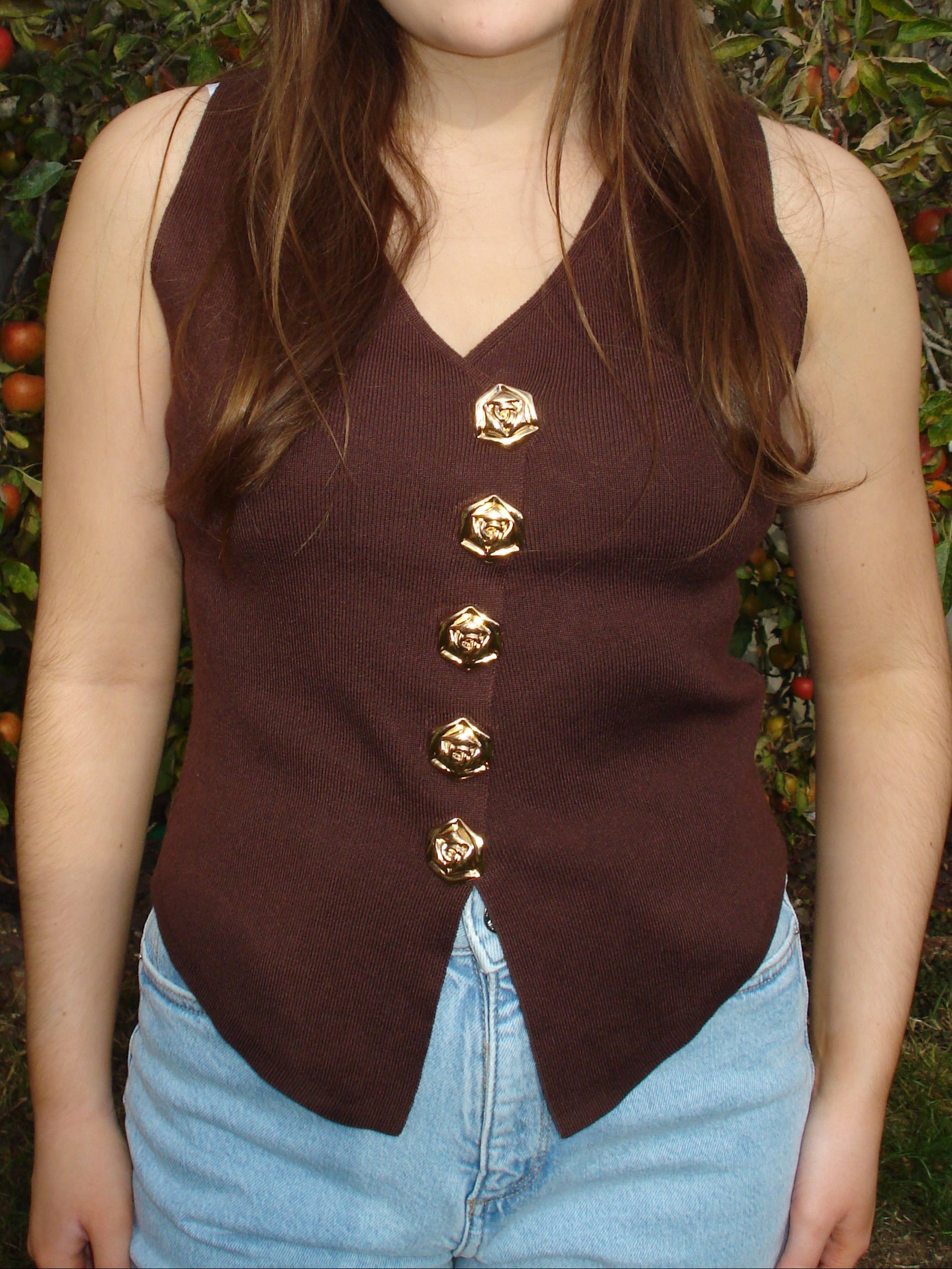 'Hazel' Fine Knit Floral Button Top